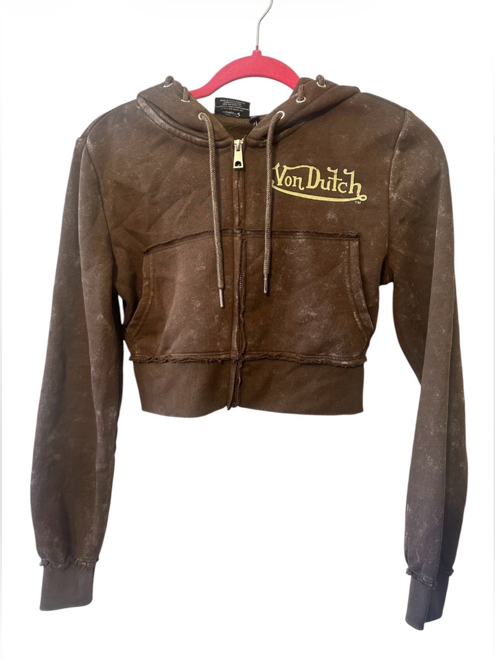 Von Dutch Brown western Vintage-Wash Cropped Zip Hoodie. Size small - Picture 4 of 8